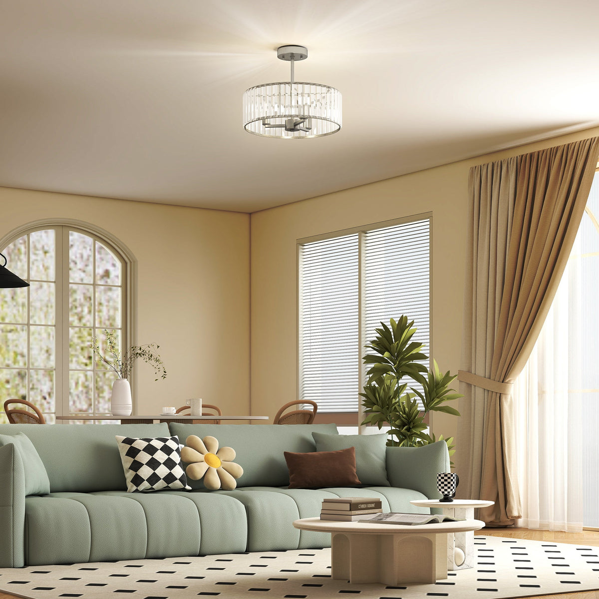 Modern silver tone homcom crystal chandelier ceiling light with clear glass and cylindrical design for living spaces
