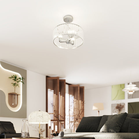 Modern HOMCOM crystal ceiling light fixture with chrome finish and glass prisms for living room chandelier ceiling light