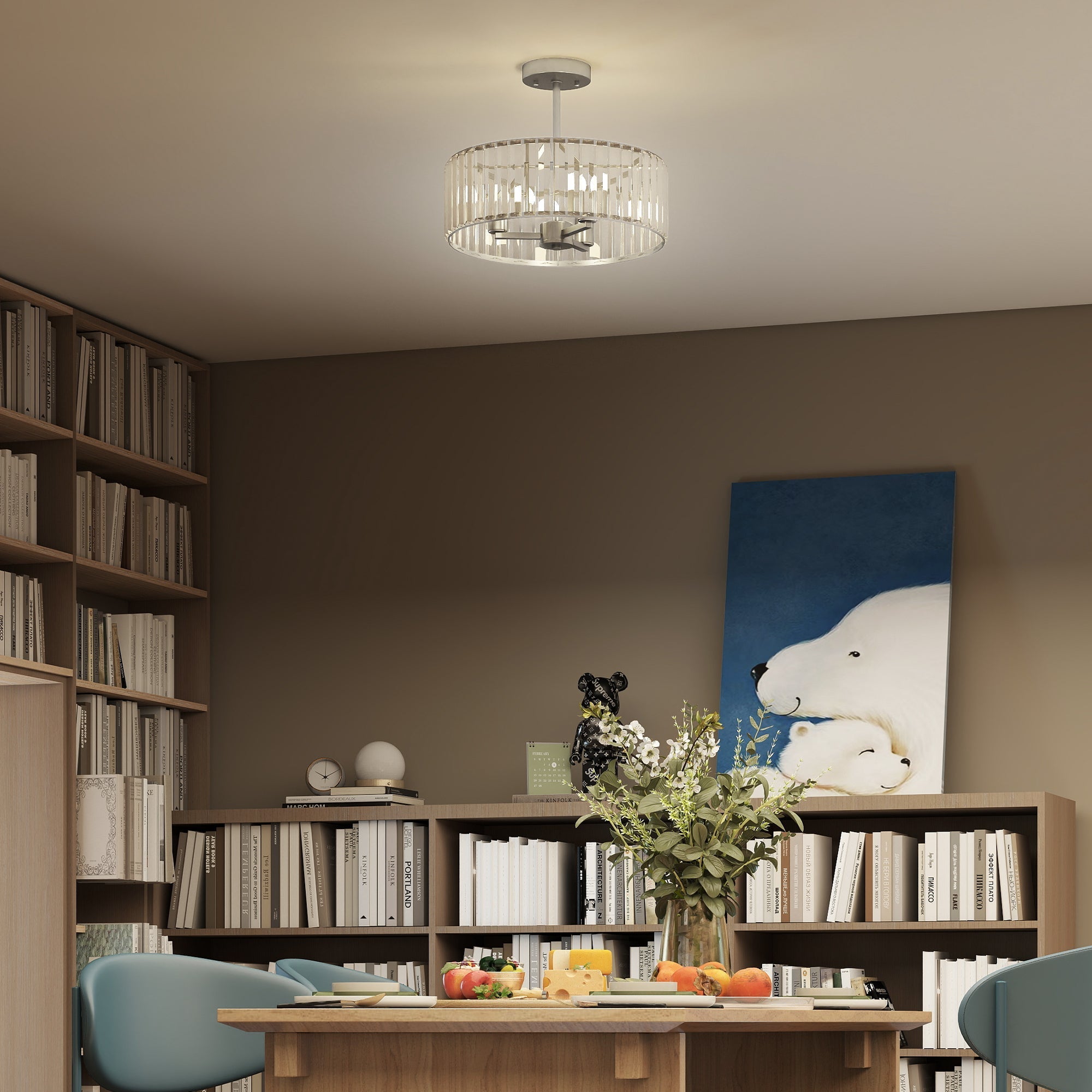 Homcom crystal ceiling light fixture with clear glass cage and silver metal frame modern chandelier ceiling light