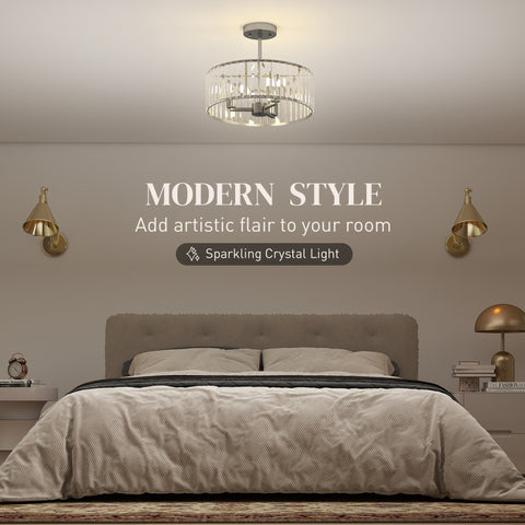 Modern crystal ceiling light by HOMCOM with clear prisms and silver frame perfect for living room or bedroom chandelier ceiling light