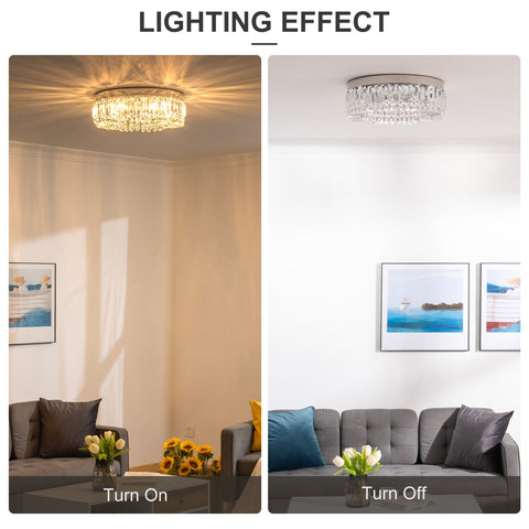 Homcom crystal ceiling light with sleek chrome frame and cascading glass beads emits warm ambient light in silver finish