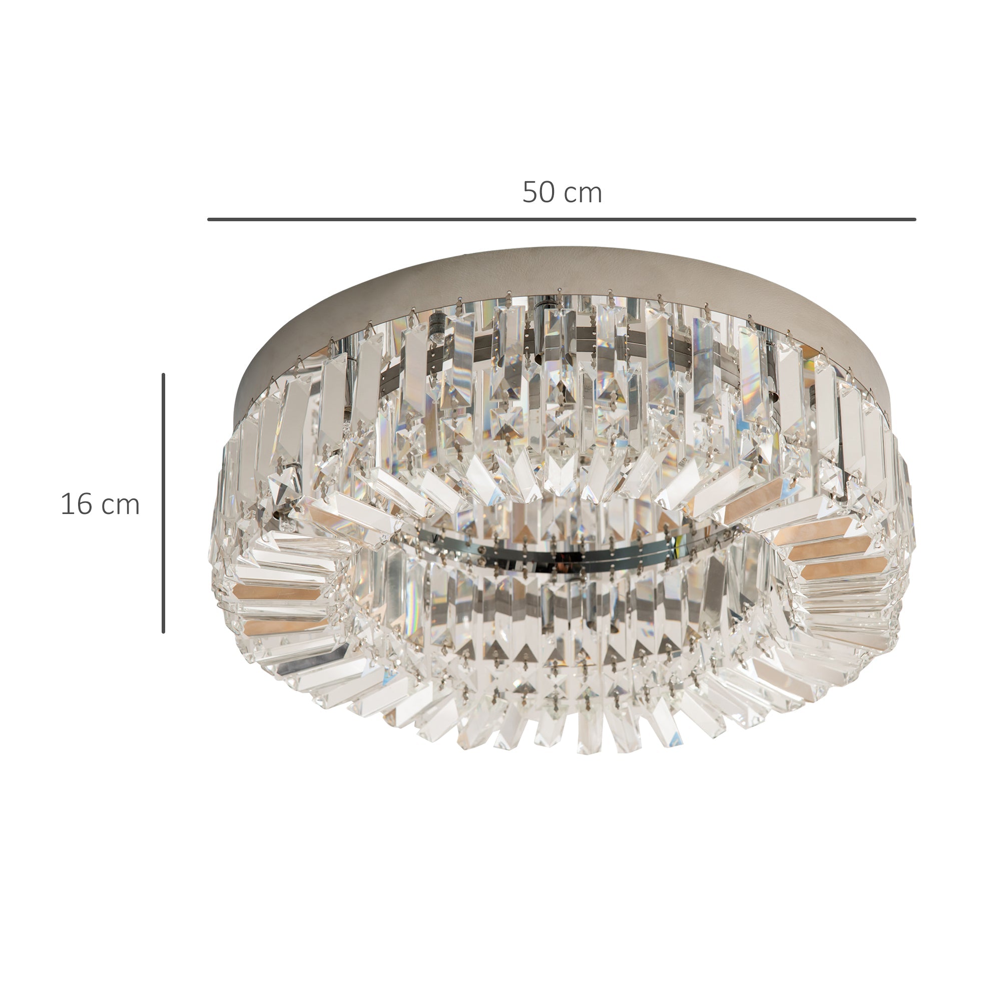 Modern homcom crystal ceiling light with polished chrome frame and multiple tiers of clear glass beads for living room