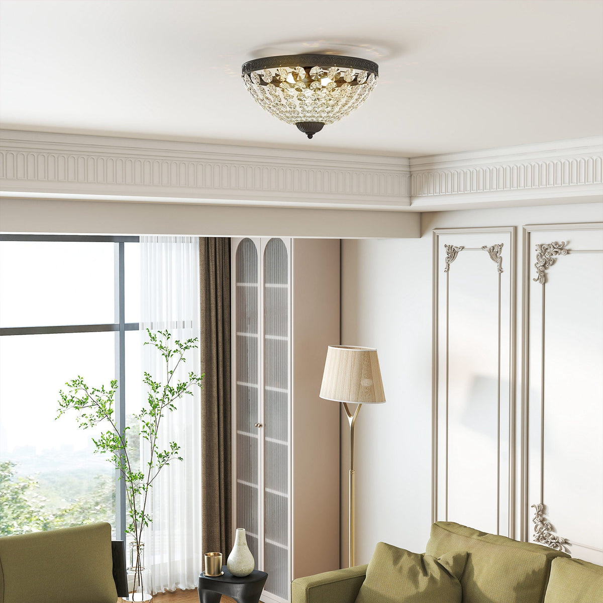 Homcom crystal chandelier ceiling light with dark metal frame and 168 octagonal glass beads for living room