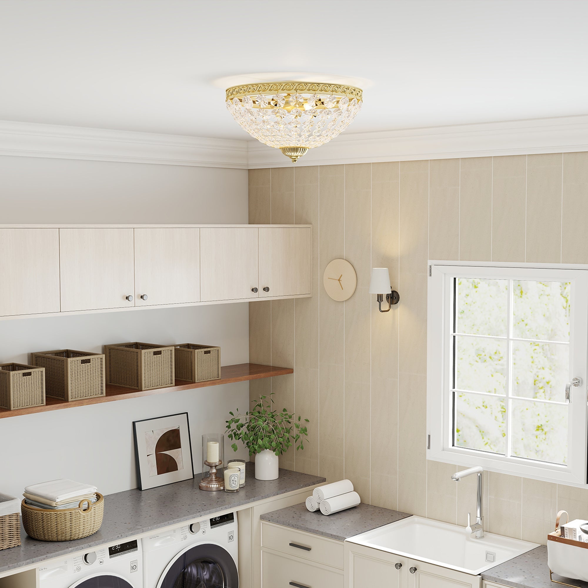 Gold tone crystal chandelier ceiling light with 168 octagonal beads perfect for living room or hallway lighting