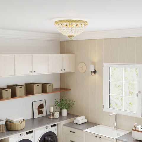 Gold tone crystal chandelier ceiling light with 168 octagonal beads perfect for living room or hallway lighting