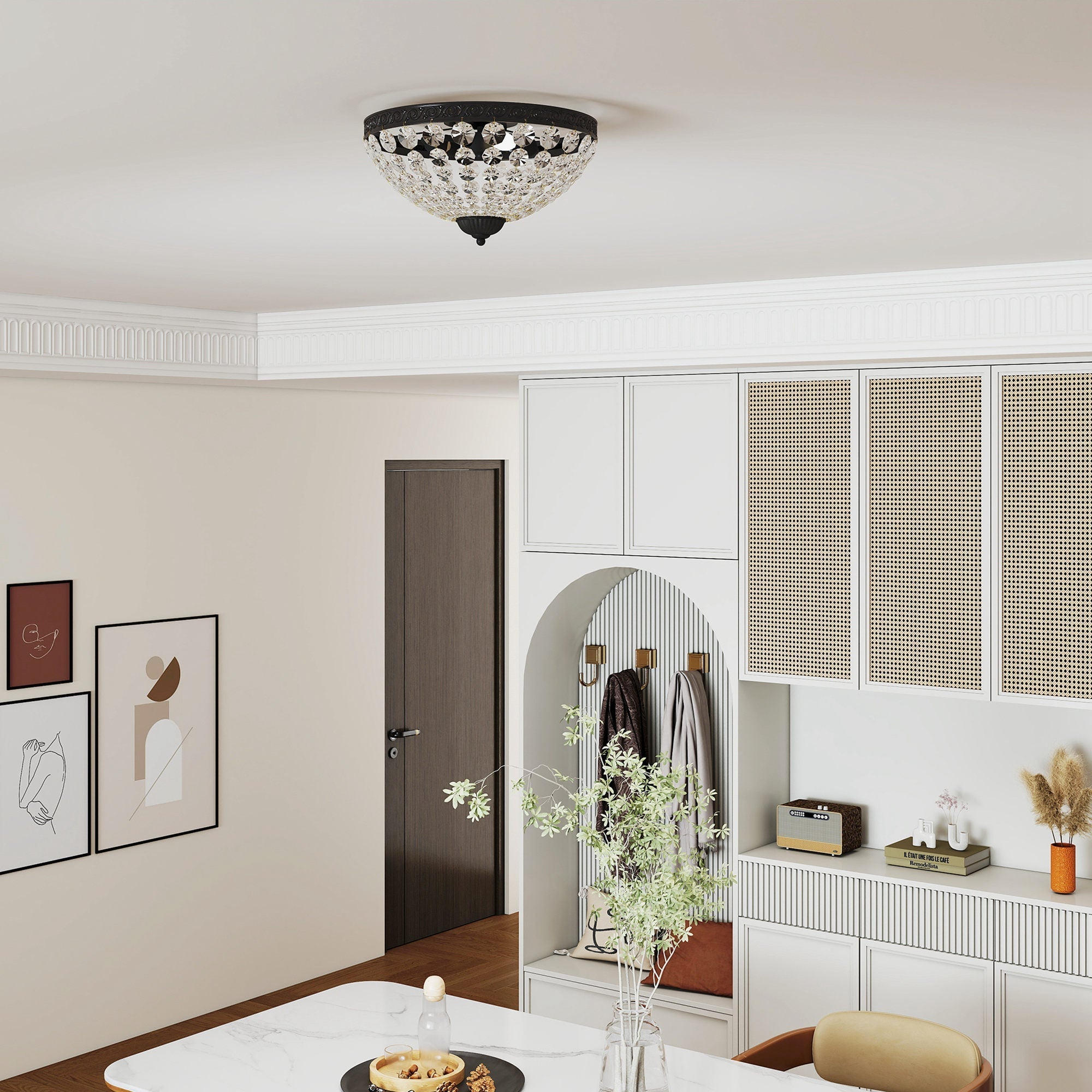 Black homcom crystal chandelier ceiling light with 168 octagonal beads and ornate frame for living room and bedroom