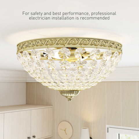 Homcom crystal chandelier ceiling light with 168 gold tone octagonal beads and vintage 2-light design for living room