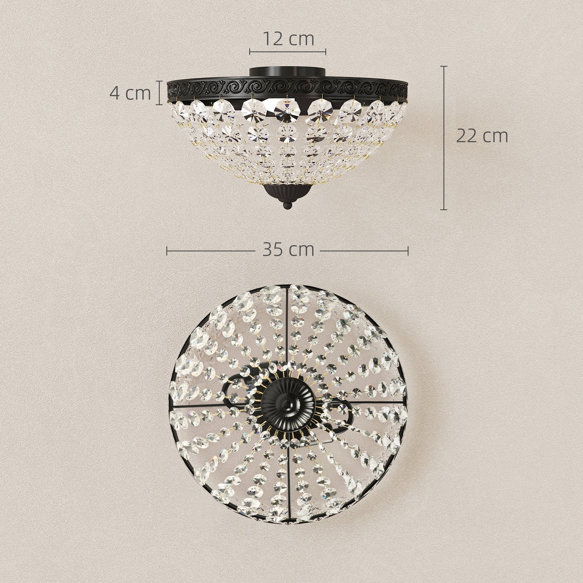Black metal homcom crystal chandelier ceiling light with 168 octagonal beads and clear droplets for living room or bedroom