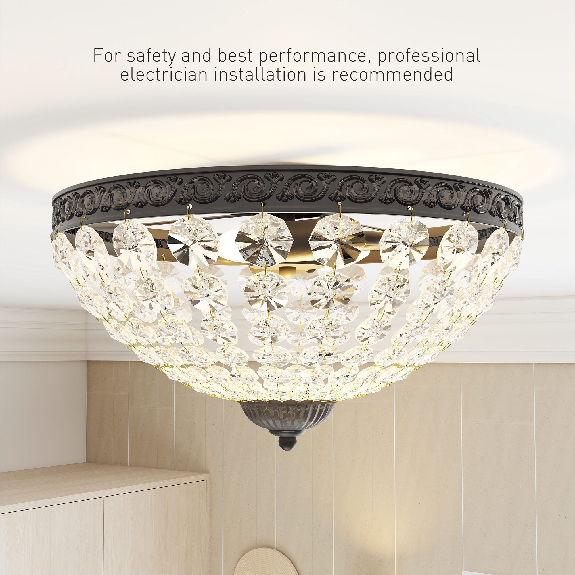 Homcom crystal chandelier ceiling light with black metal frame and 168 clear octagonal beads for living room use
