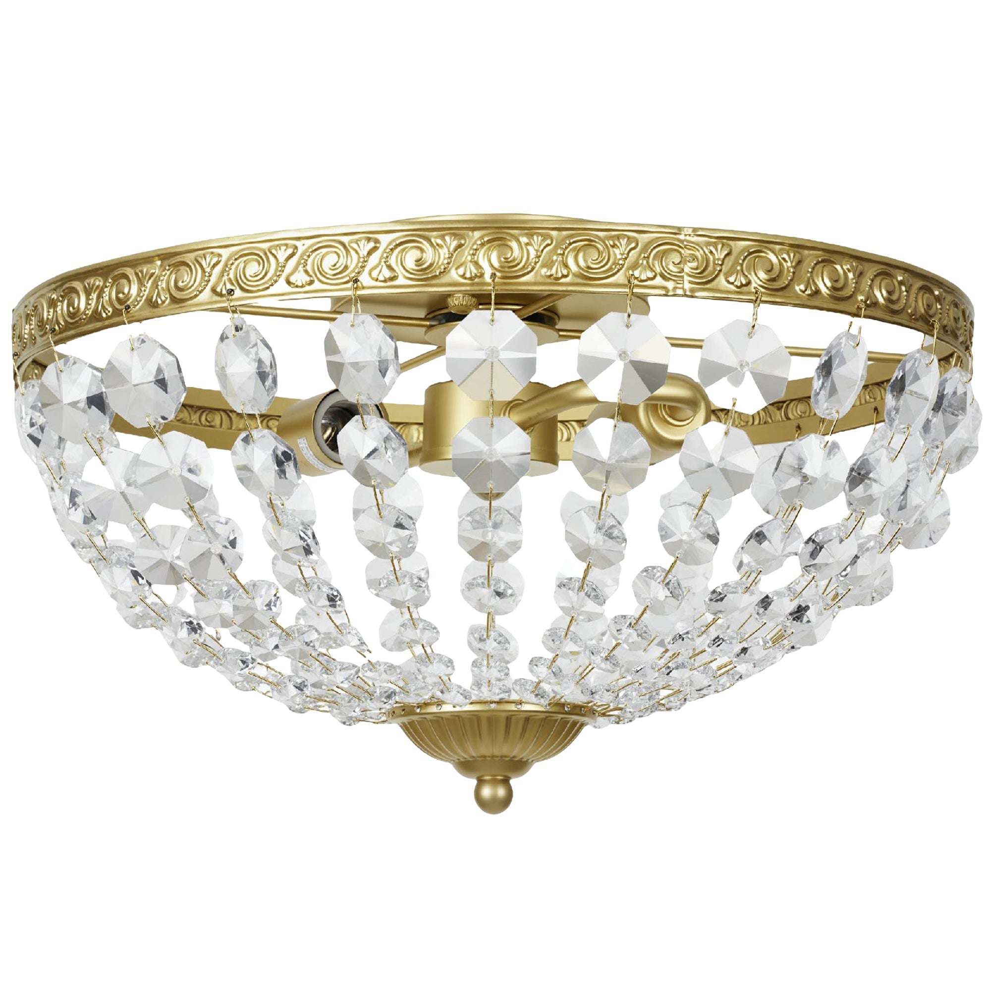 Gold tone chandelier ceiling light with 168 clear octagonal crystals vintage 2-light flush mount ceiling light