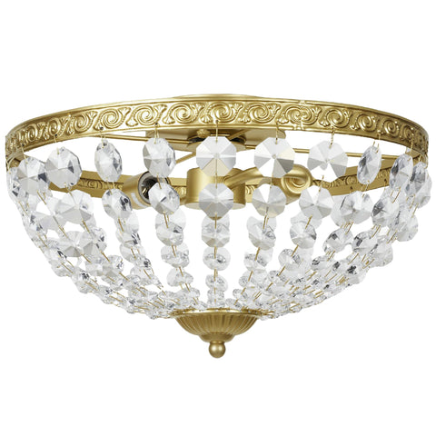 Gold tone chandelier ceiling light with 168 clear octagonal crystals vintage 2-light flush mount ceiling light