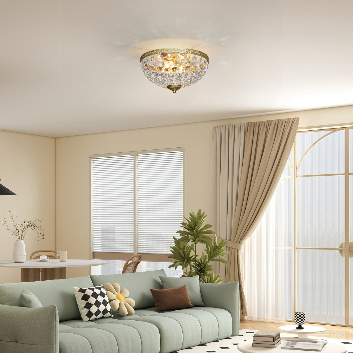 Homcom gold tone chandelier ceiling light with 168 crystal beads flush mount for living room and bedroom