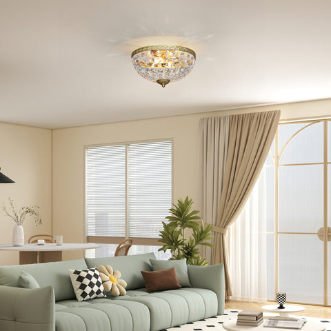 Homcom gold tone chandelier ceiling light with 168 crystal beads flush mount for living room and bedroom