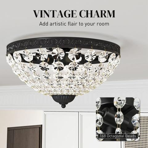 Black homcom crystal chandelier ceiling light with 168 clear octagonal beads vintage 2-light flush mount