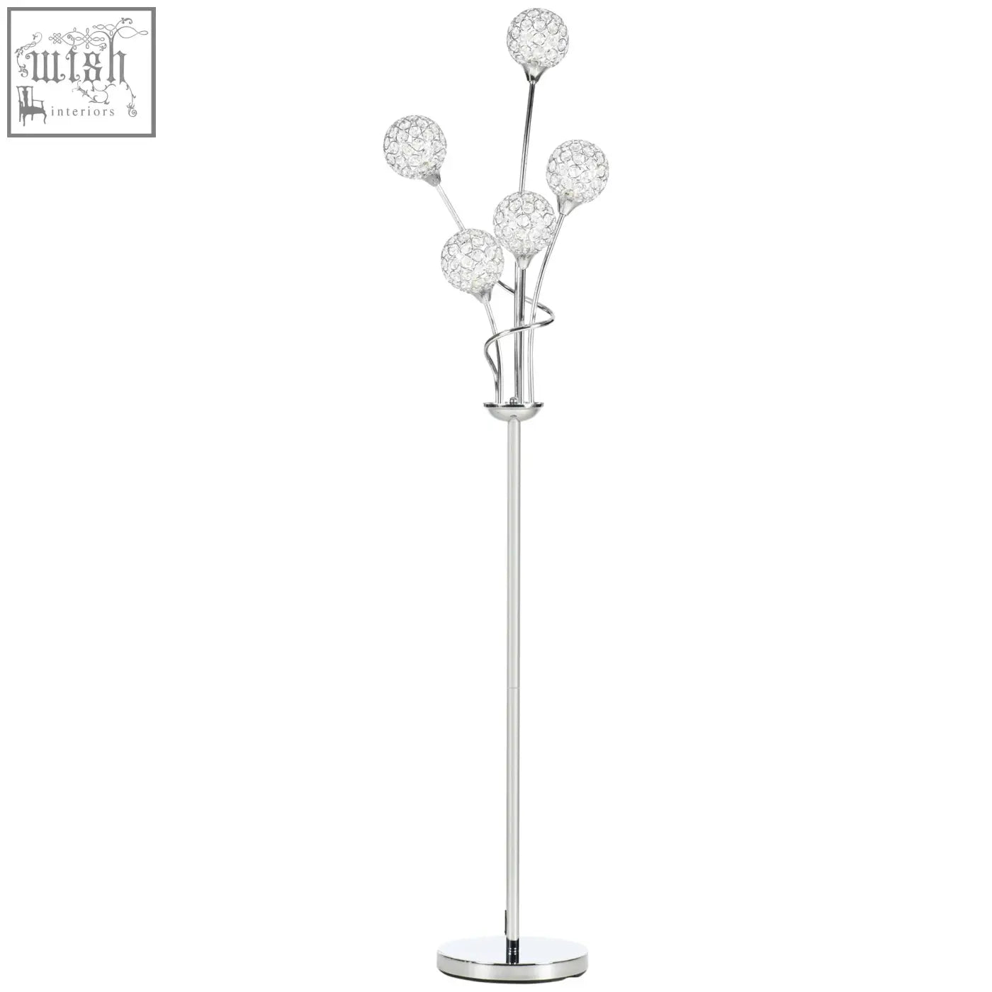 Chrome finished homcom floor lamp with 5 crystal encrusted shades and sleek metal frame for living room and bedroom