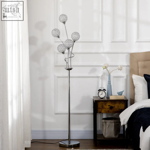 Silver homcom floor lamp with five glass globes and sleek metal frame for living room and bedroom lighting