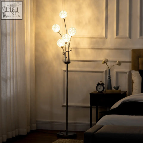 Modern HOMCOM floor lamp with sleek metal frame and five frosted glass globes for living room and bedroom use