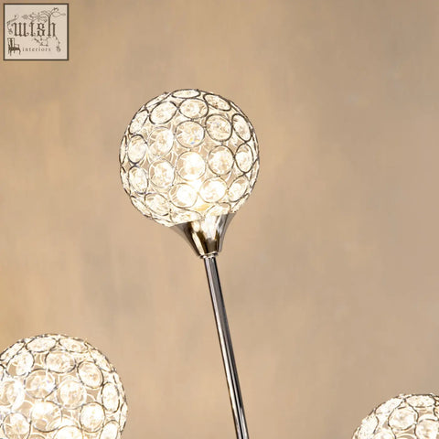 Homcom crystal floor lamp with sleek metal frame and spherical crystallite beads in silver for living room or bedroom
