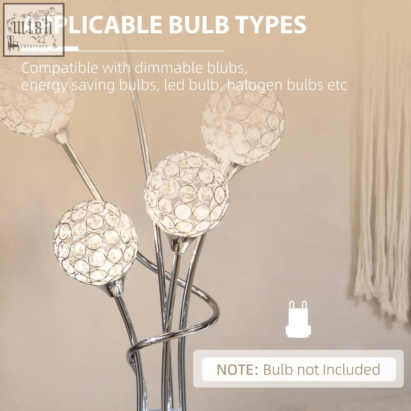 Modern silver crystal floor lamp with sleek metal frame and three light fixtures adorned with crystallite beads