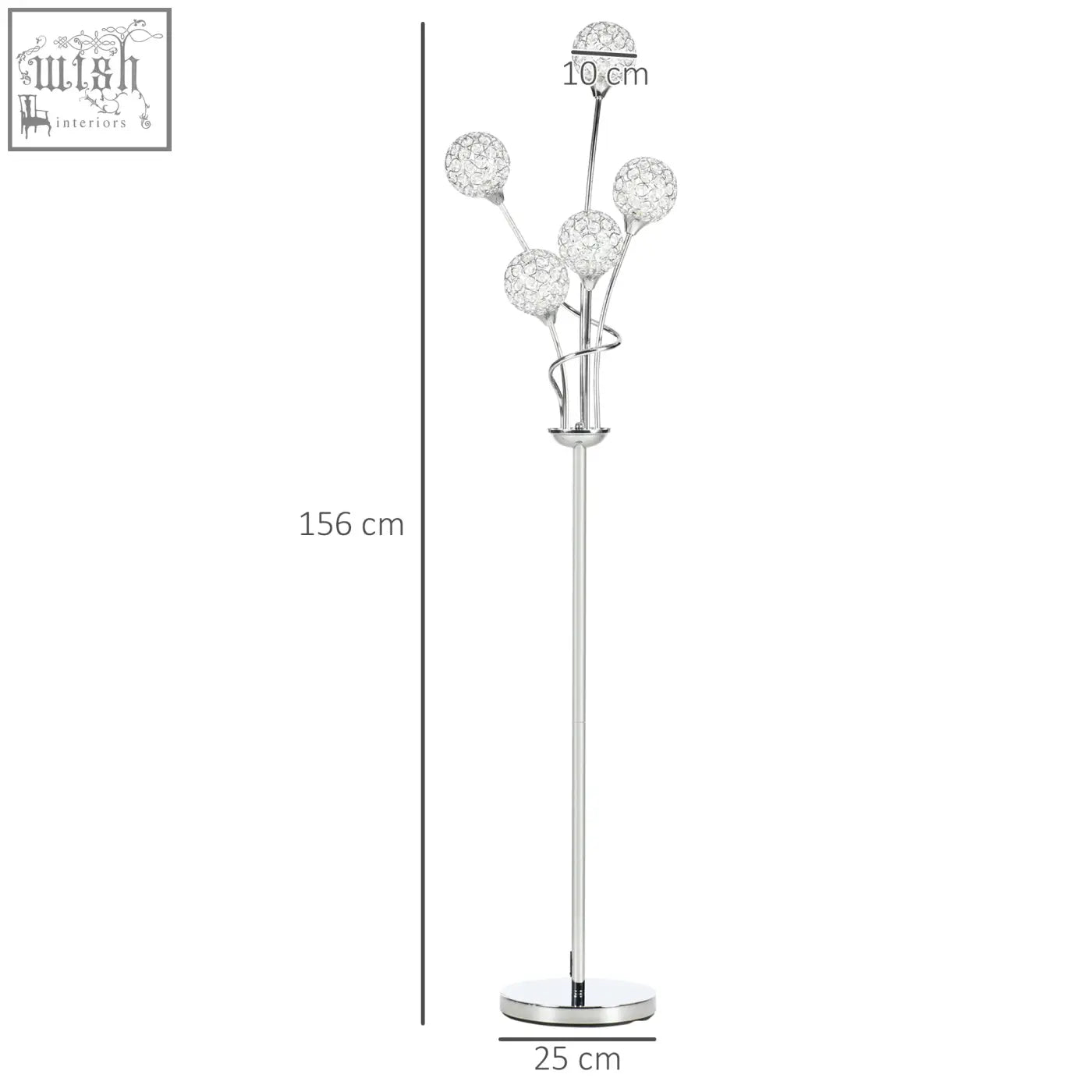 Silver homcom floor lamp with sleek metal frame and five crystal encrusted light spheres for living room or bedroom