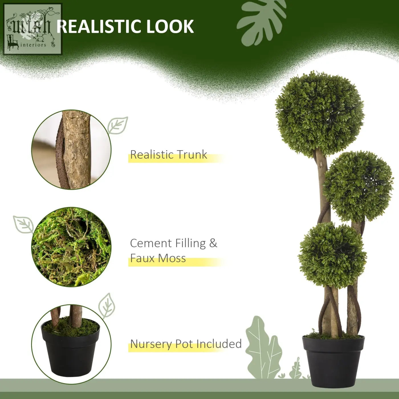 Homcom artificial boxwood tree with three-tiered lush green foliage brown trunk and faux moss for indoor outdoor decor