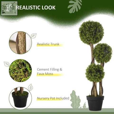 Homcom artificial boxwood tree with three-tiered lush green foliage brown trunk and faux moss for indoor outdoor decor