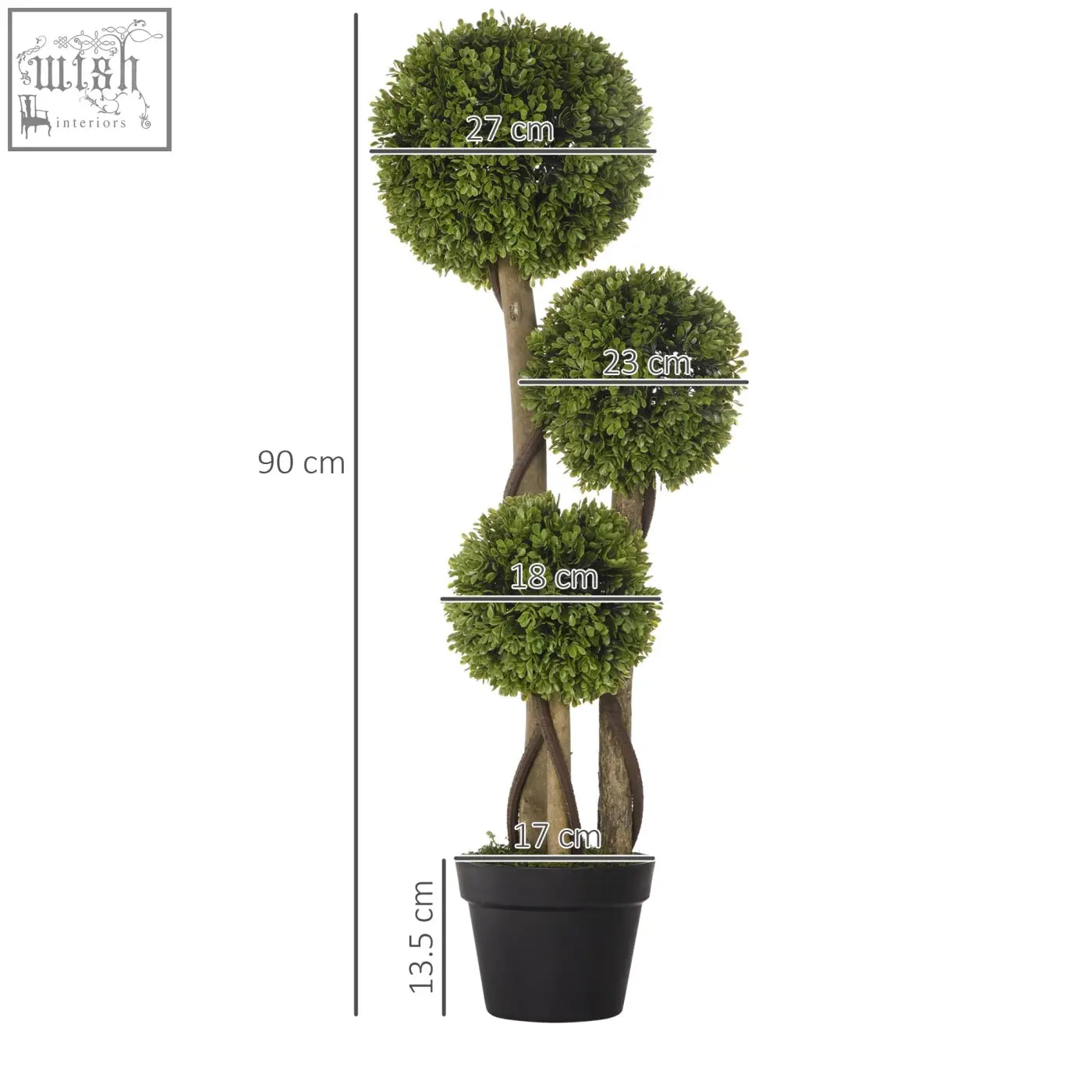 Homcom artificial boxwood topiary tree with three green foliage balls on twisted trunk in black pot for indoor outdoor decor