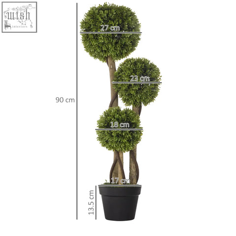 Homcom artificial boxwood topiary tree with three green foliage balls on twisted trunk in black pot for indoor outdoor decor