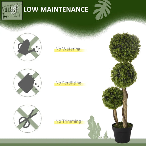 Homcom artificial boxwood three-tiered boxwood tree with lush faux grass foliage and twisted trunk in black pot