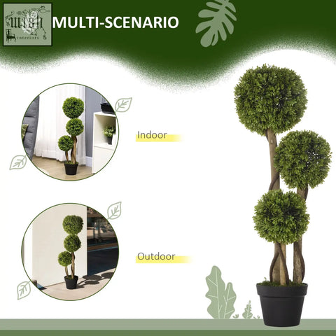 Homcom artificial boxwood tree with three-tiered green foliage and twisted trunk in black pot for indoor outdoor decor