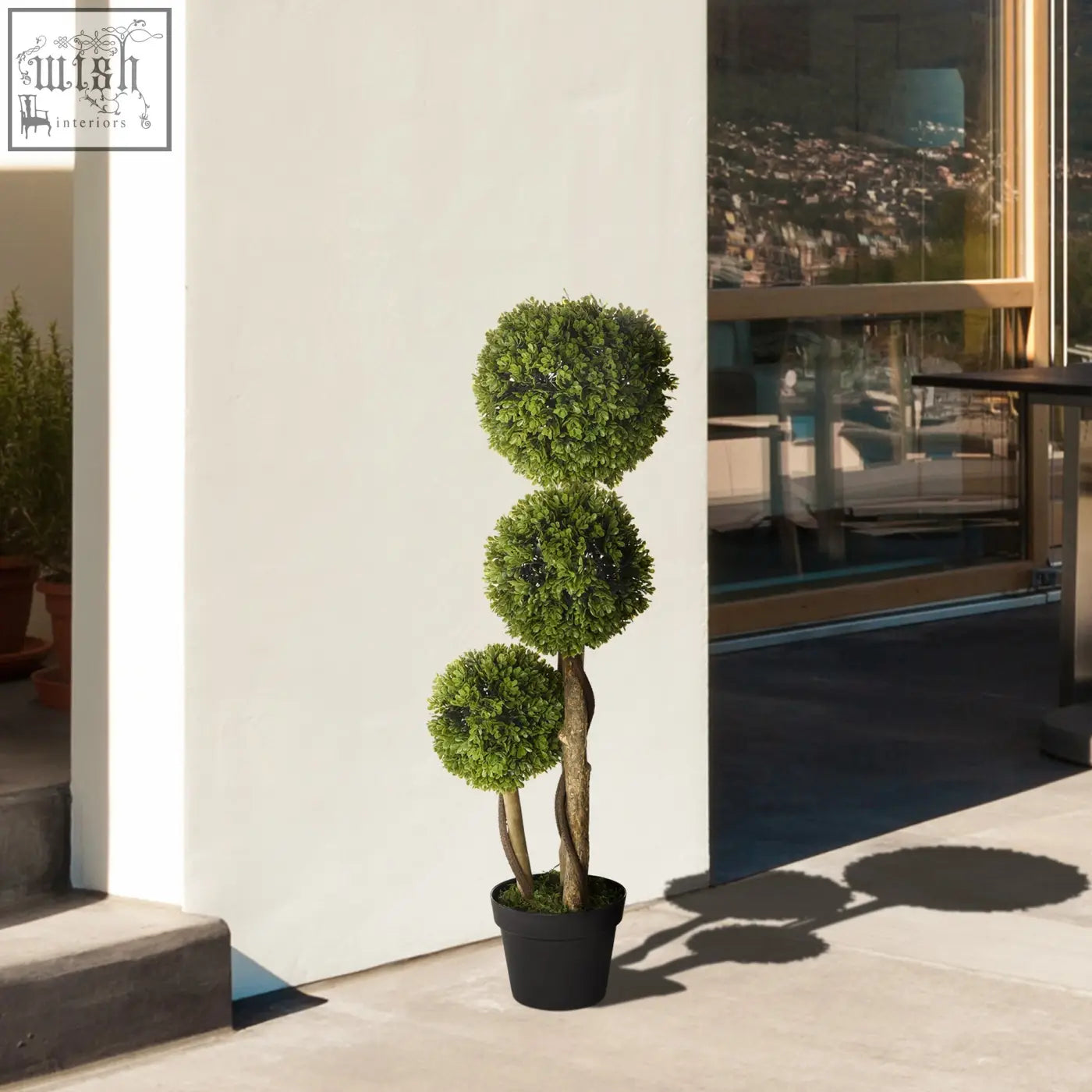 Homcom artificial boxwood three-tiered boxwood tree with lush faux grass foliage in sleek black pot for indoor outdoor decor