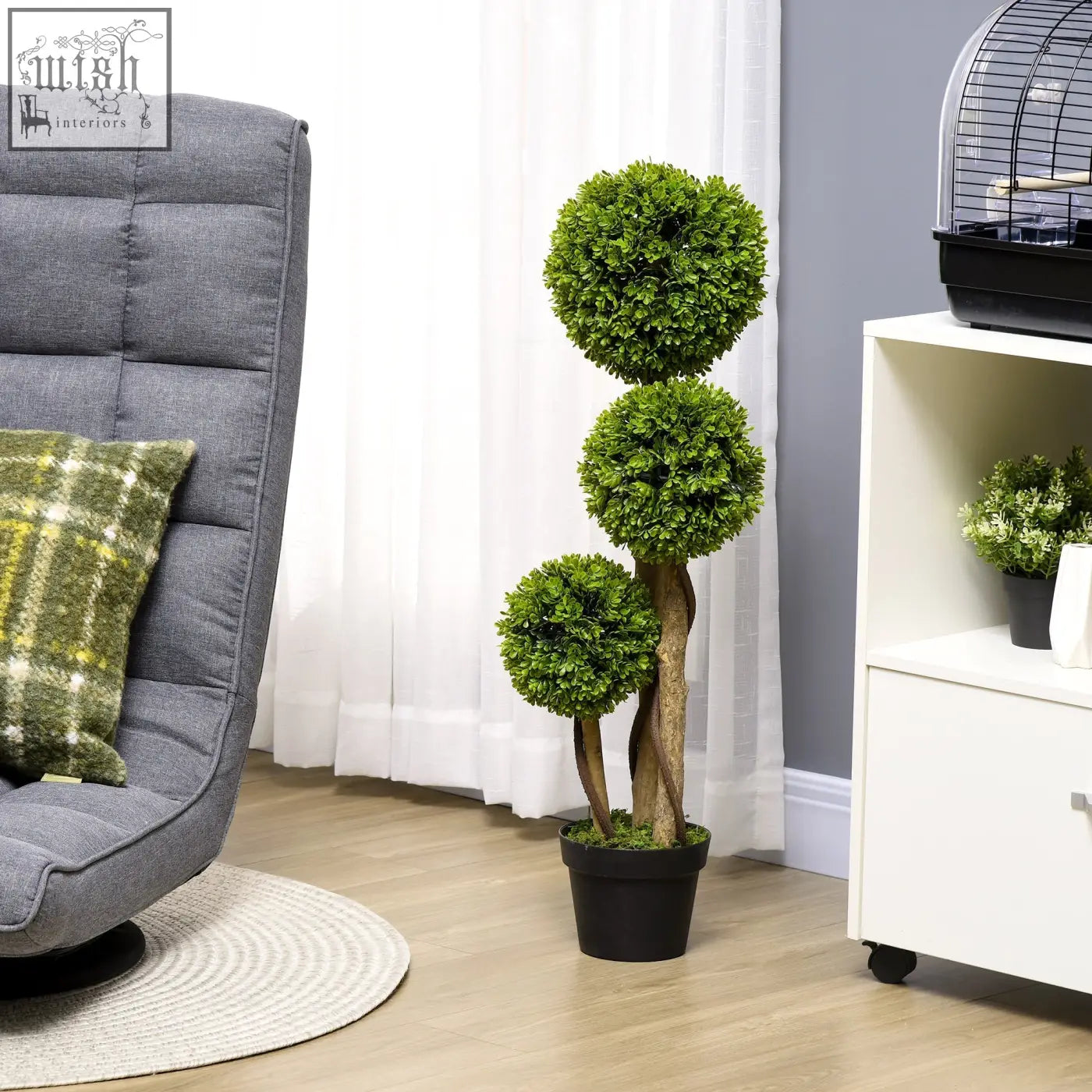Homcom artificial boxwood three-tiered boxwood tree with lush green faux grass foliage in black pot for decor