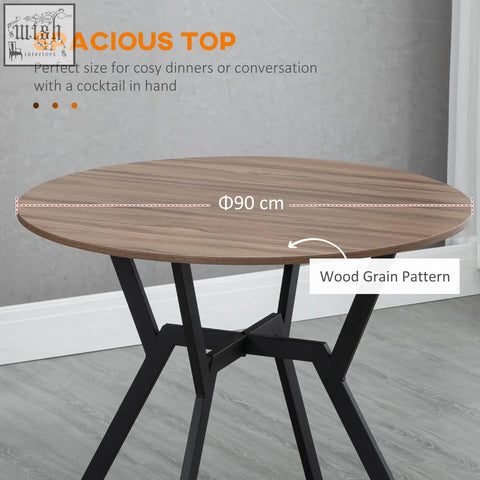Homcom dining room table with natural wood grain top black metal legs and anti slip foot pads for dining room use