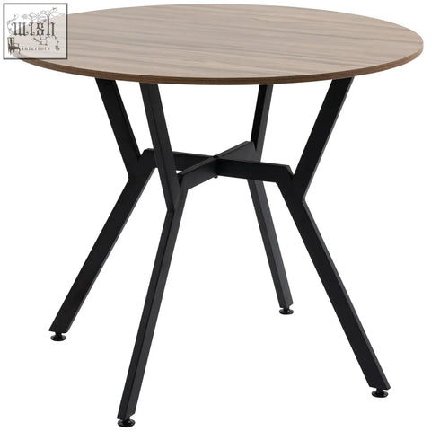 Modern round homcom dining room table with light wood top black legs and anti slip foot pads for living room use