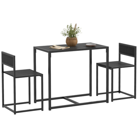 Black metal kitchen table with mdf panels and steel frame includes two matching stools for compact kitchens