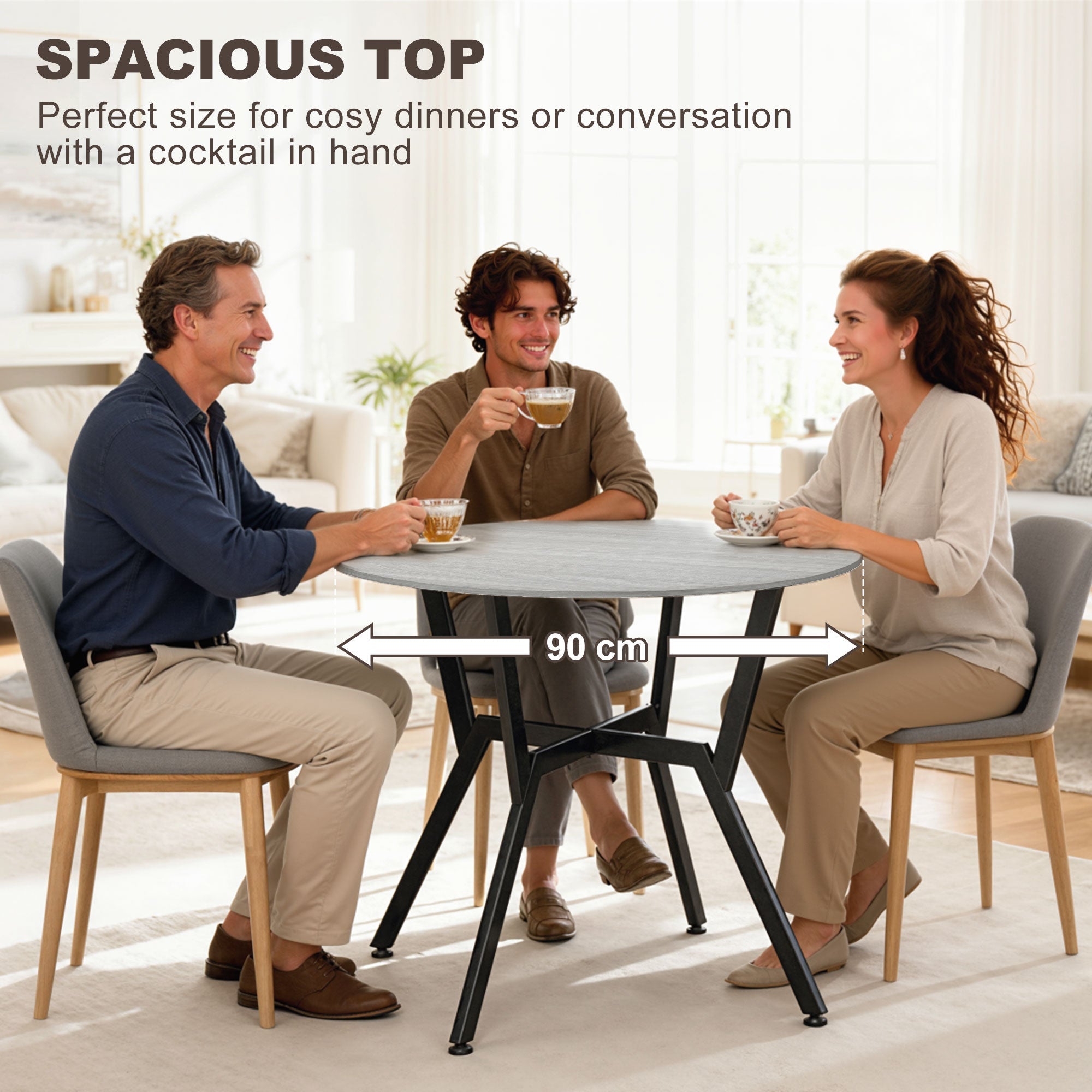 Homcom round gray dining table with black metal legs and anti slip foot pads perfect for kitchen or living room