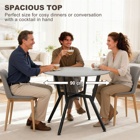 Homcom round gray dining table with black metal legs and anti slip foot pads perfect for kitchen or living room