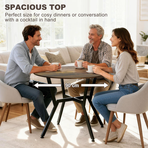 Homcom dining table round wood-effect table with black metal legs and anti-slip foot pads in rustic brown