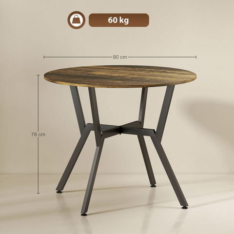 Rustic brown homcom dining table features a wood-effect table top with black metal legs and anti-slip foot pads