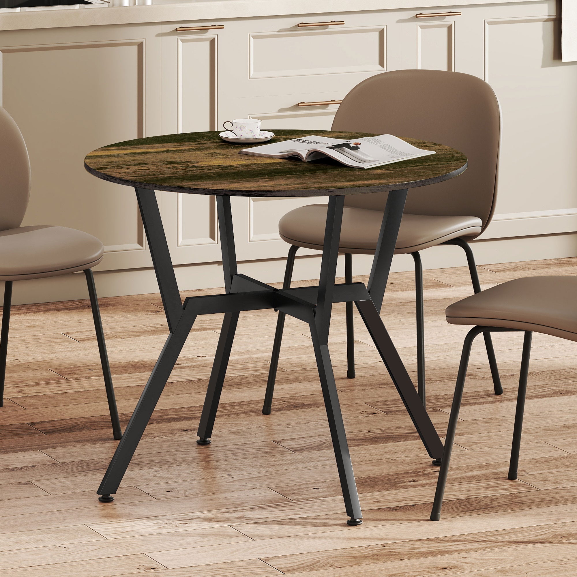 Homcom dining table with rustic brown wood-effect table top black x-shaped legs and anti-slip foot pads for living room