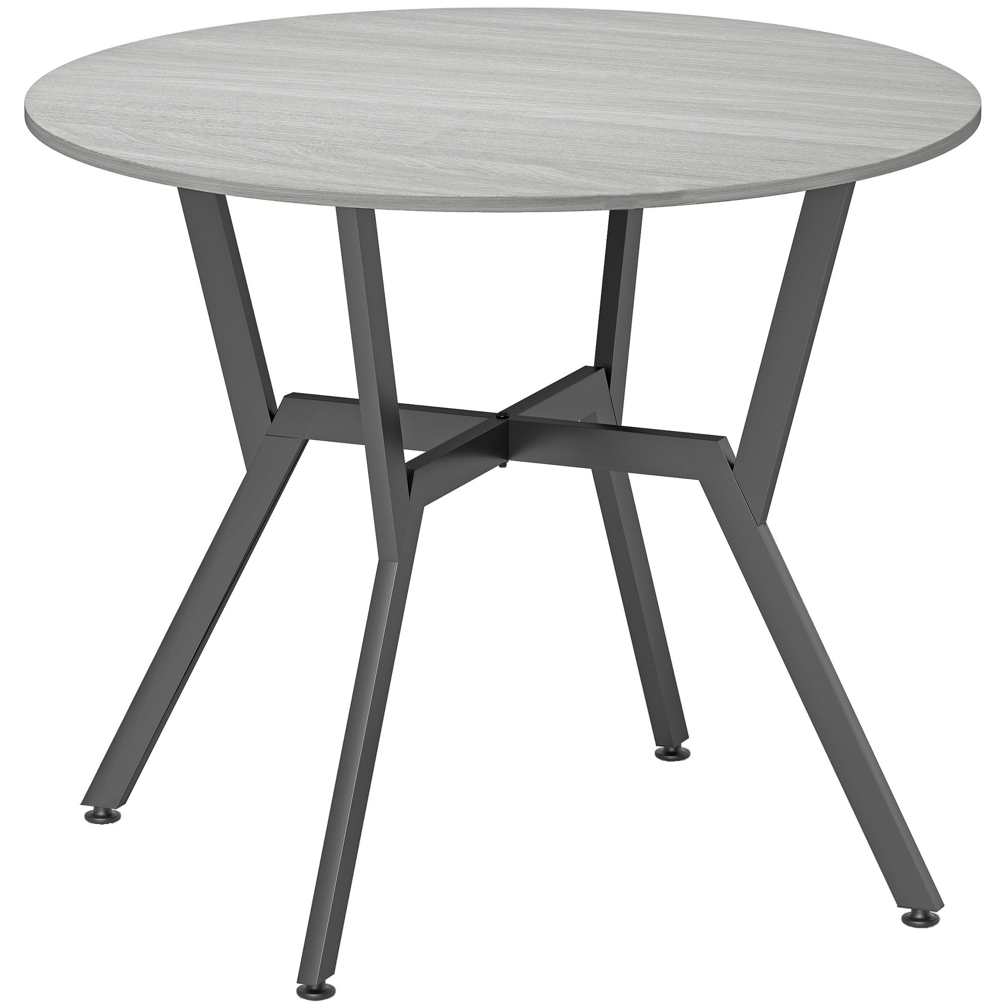 Homcom dining table round wood-effect table with grey finish black legs x brace and anti-slip foot pads