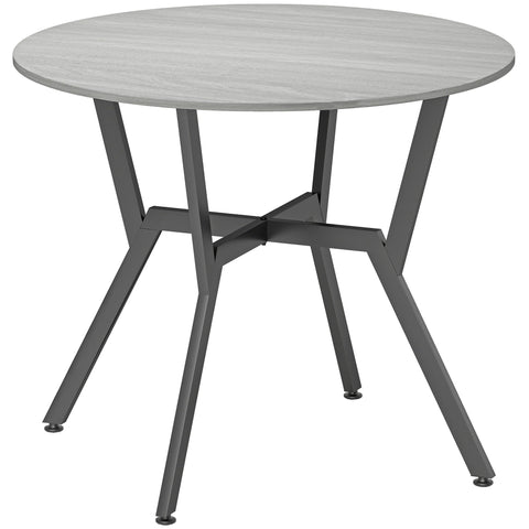 Homcom dining table round wood-effect table with grey finish black legs x brace and anti-slip foot pads