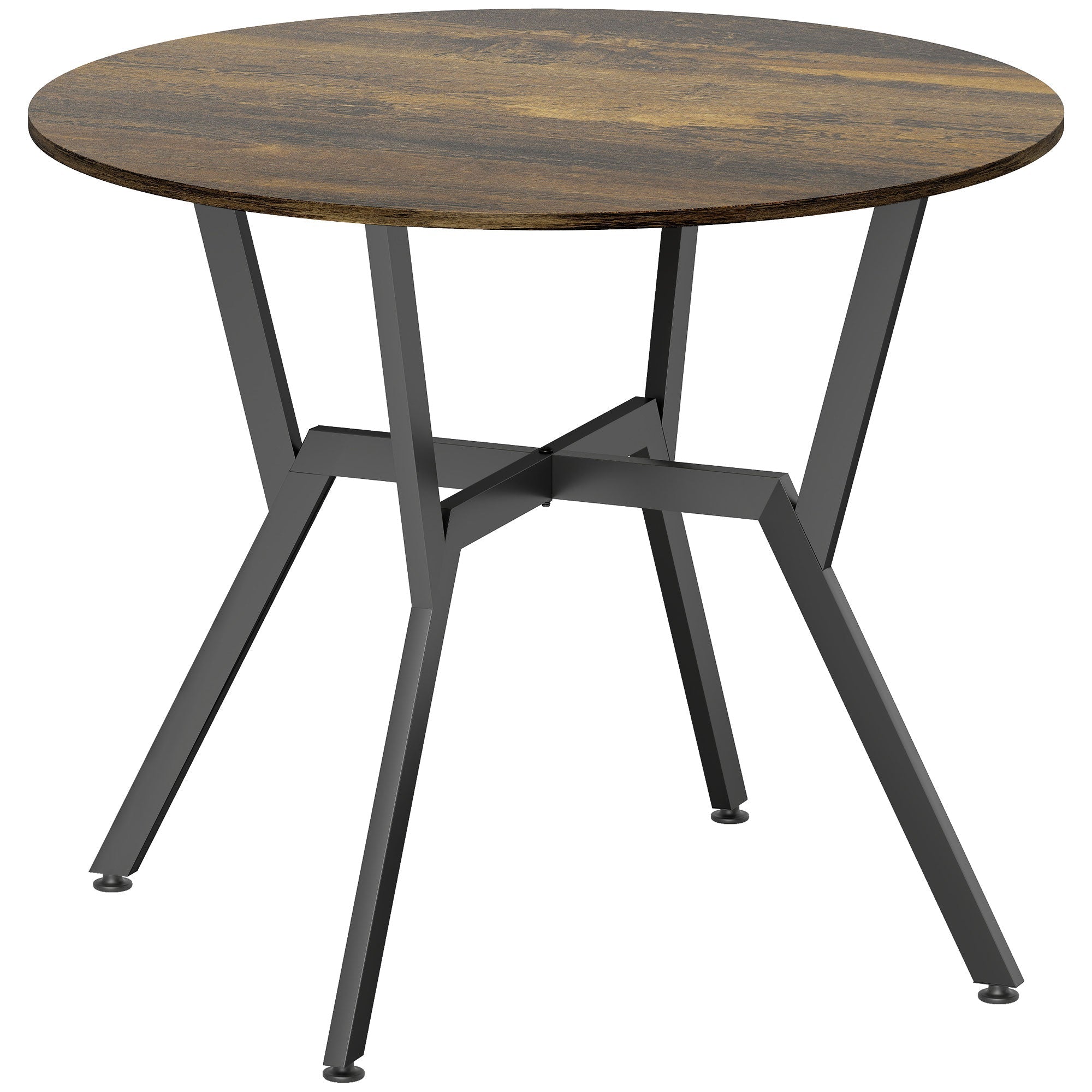 Homcom rustic brown wood-effect dining table with black metal legs x brace and anti-slip foot pads for kitchen or living room