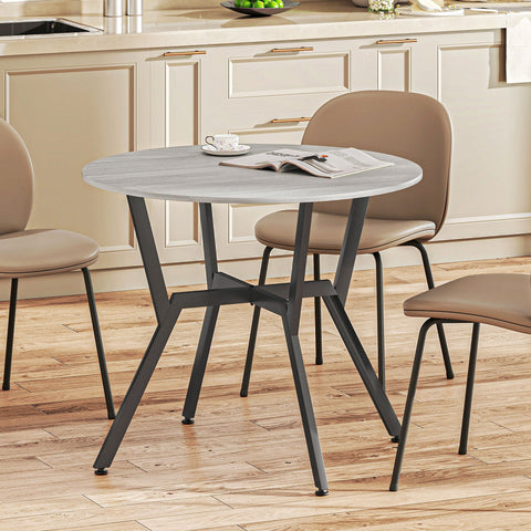 Homcom round dining table with grey marble top black metal legs and anti slip foot pads for kitchen or living room