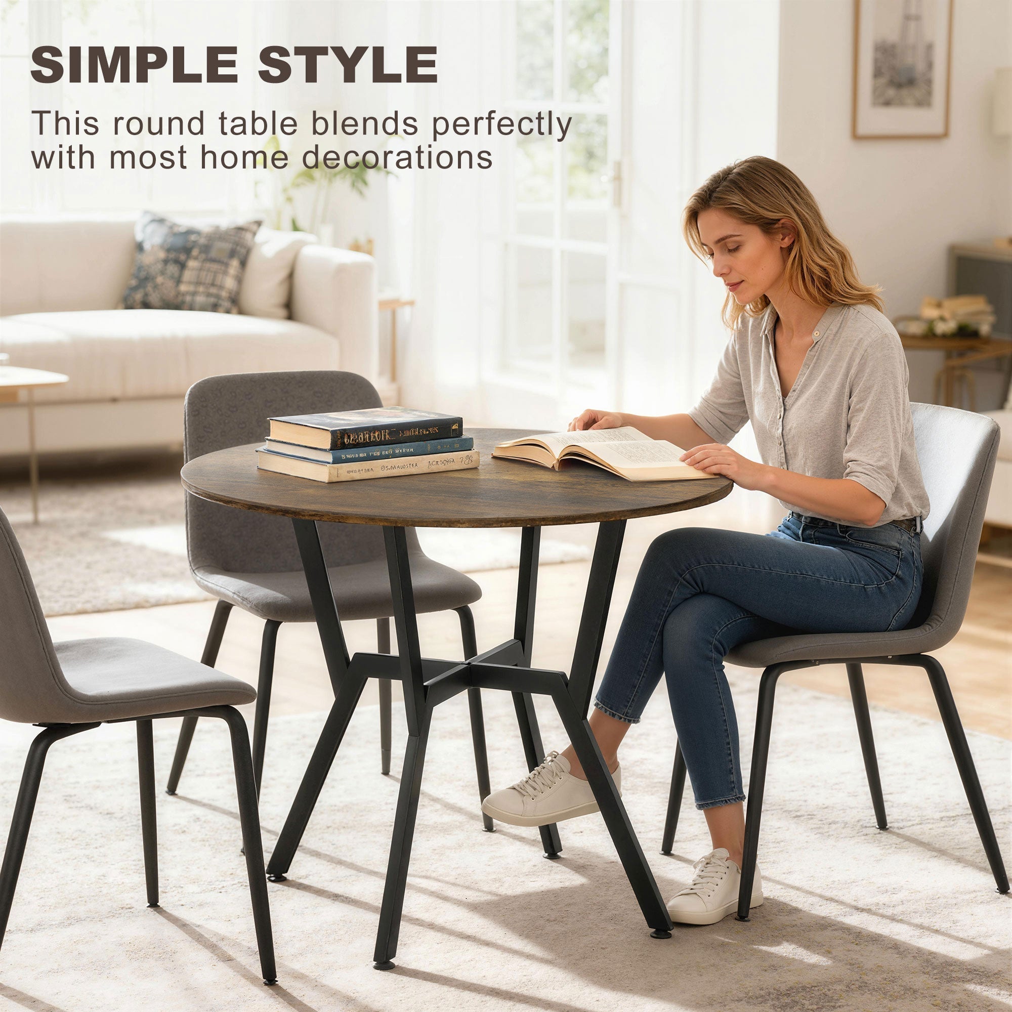 Homcom dining table with rustic brown wood-effect tabletop black metal legs and anti-slip foot pads for kitchen or dining room