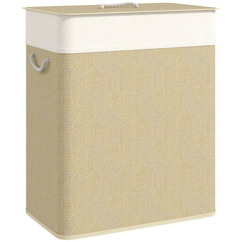 Beige woven fabric laundry hamper with white rope handle and removable liner perfect as washable cloth bags for laundry hamper use