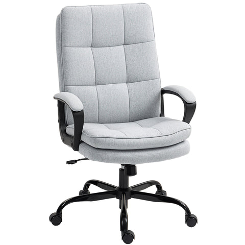 Light grey homcom office chair with double padded linen-look upholstery and black frame with five wheels
