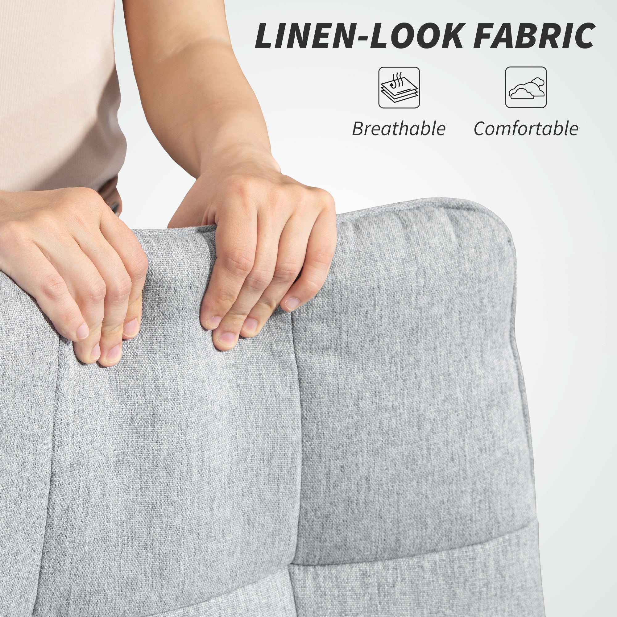 Gray linen-look double padded office chair cushion with soft breathable texture and subtle woven pattern for comfort