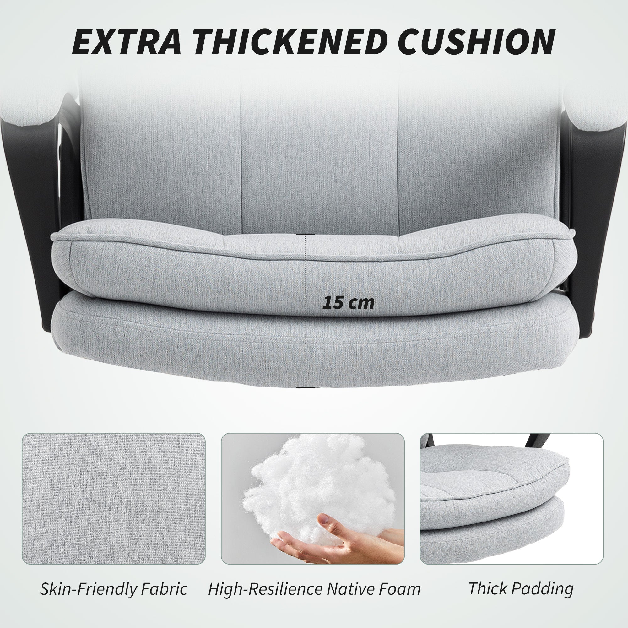 Light grey homcom office chair with double padded linen-look upholstery black armrests and five wheels