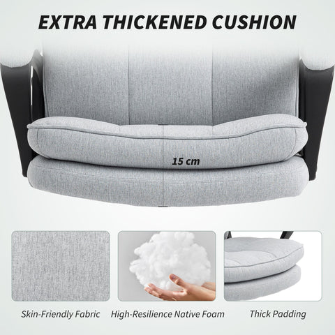 Light grey homcom office chair with double padded linen-look upholstery black armrests and five wheels